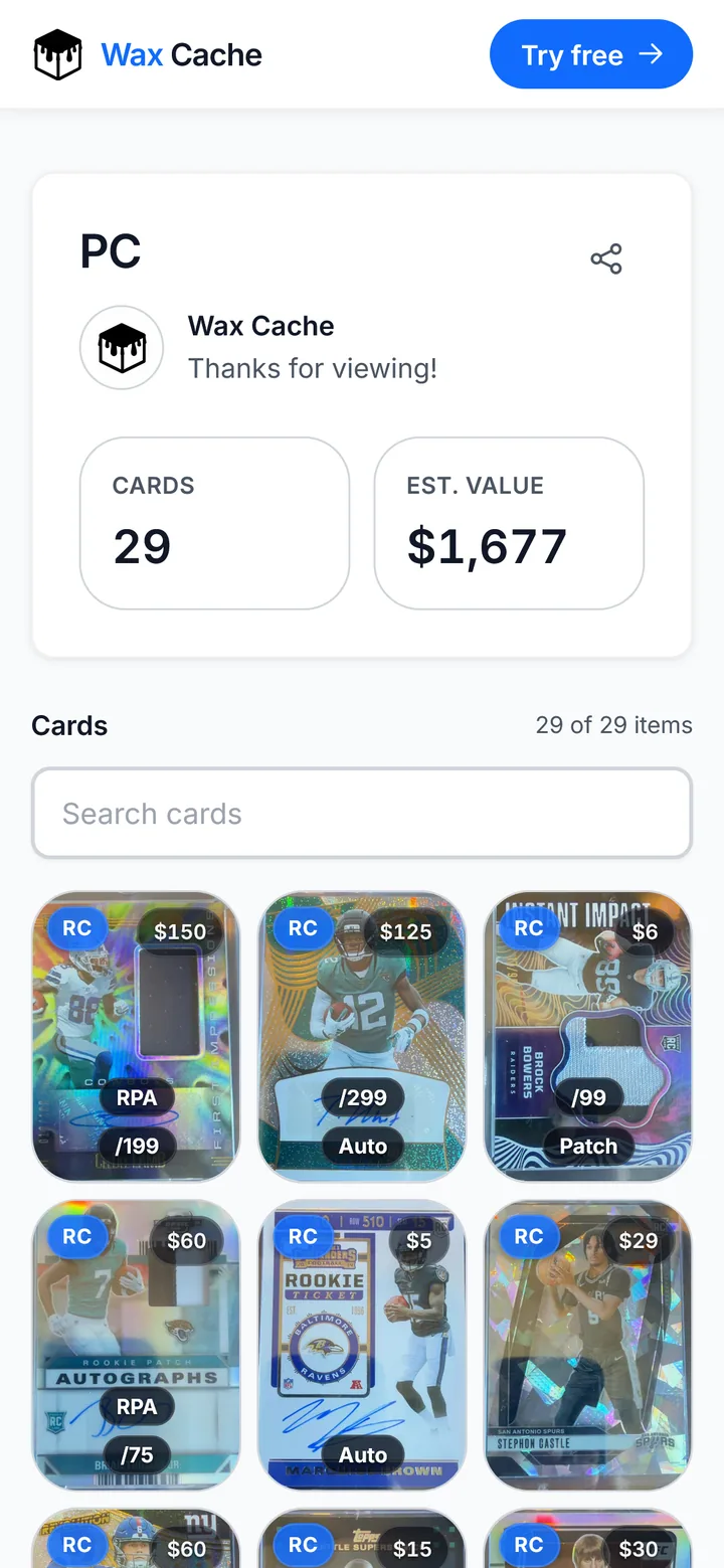 Public collection link preview