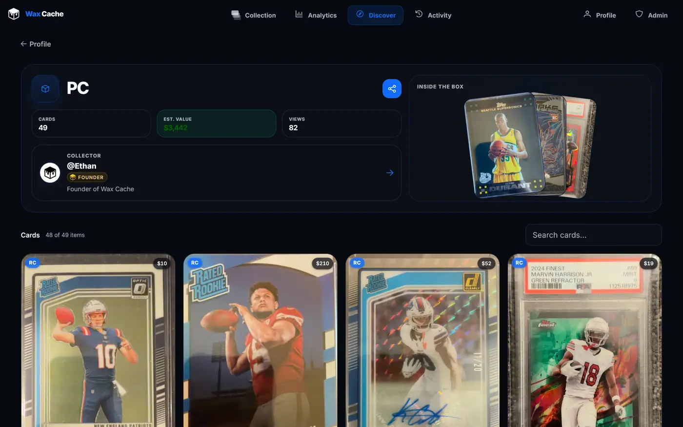 Wax Cache desktop screenshot 11 — sports card and TCG collection management