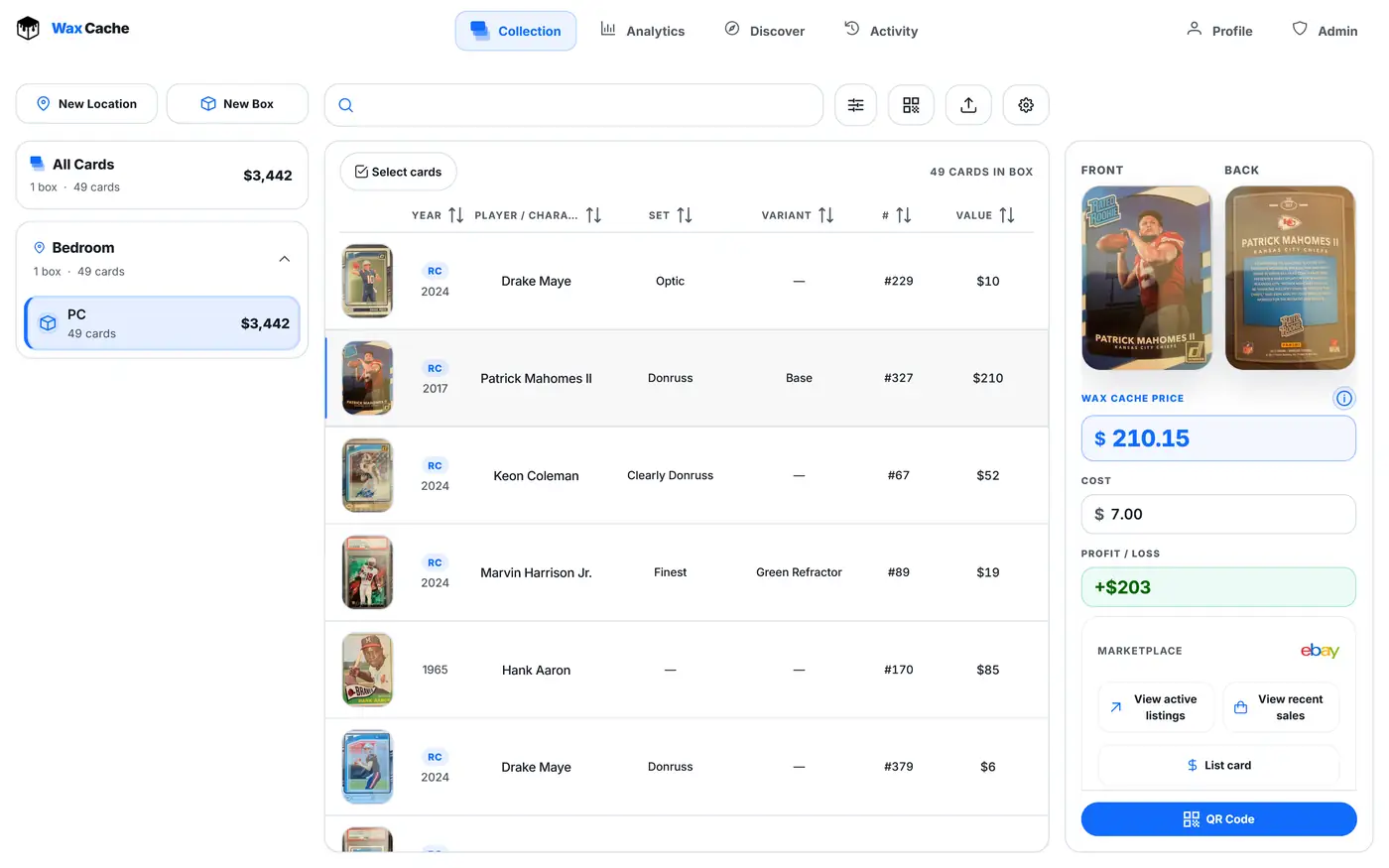 Wax Cache desktop screenshot 2 — sports card and TCG collection management