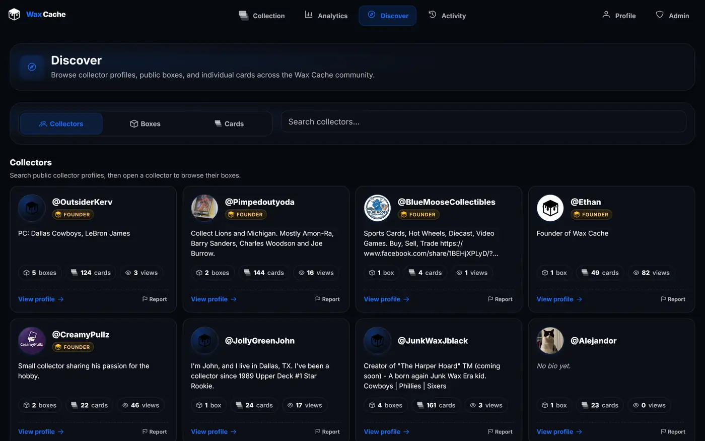 Wax Cache desktop screenshot 5 — sports card and TCG collection management