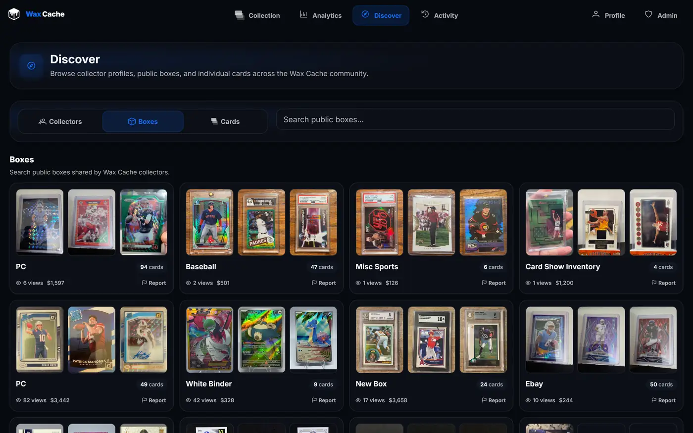 Wax Cache desktop screenshot 7 — sports card and TCG collection management