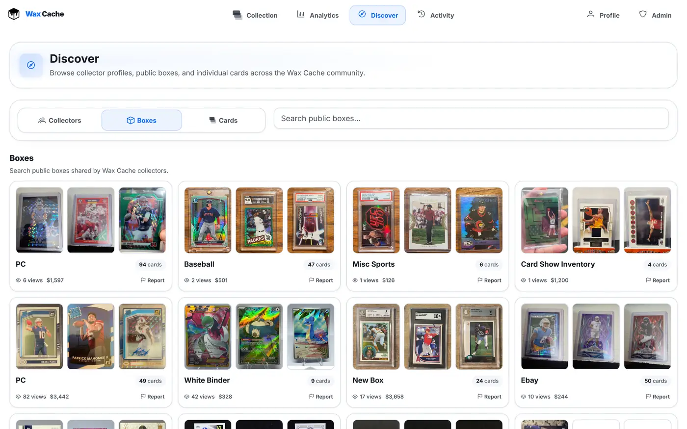 Wax Cache desktop screenshot 8 — sports card and TCG collection management